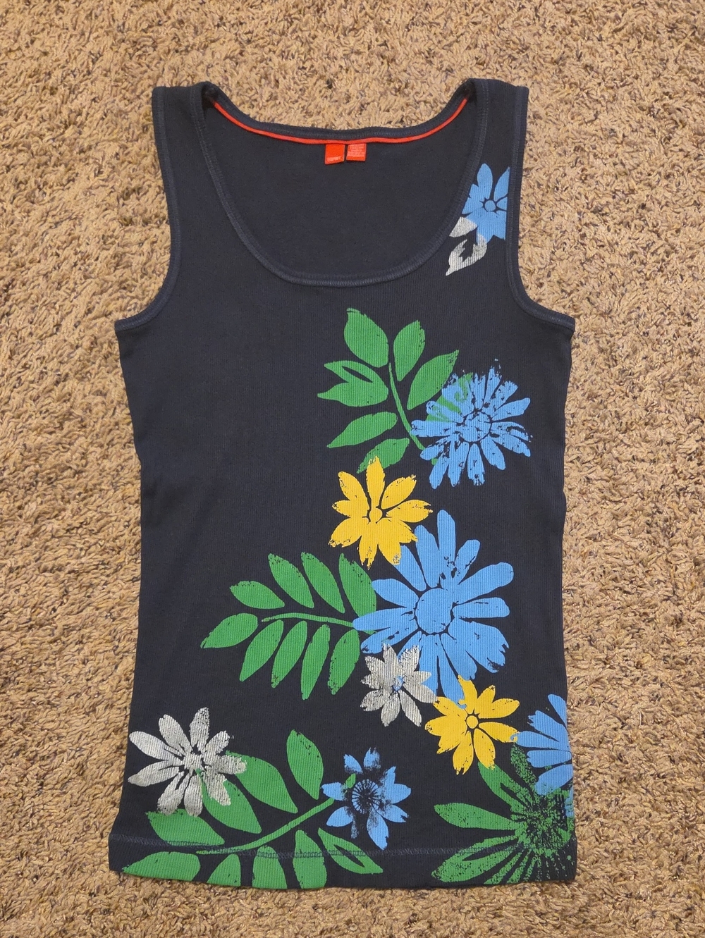 Esprit Navy Tank Top with Blue, Green & Yellow Floral Print